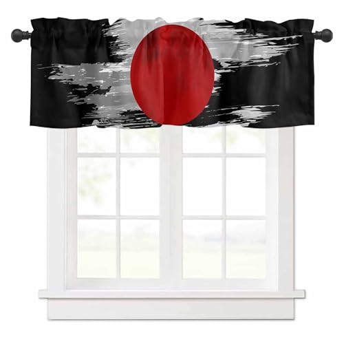 Dujzoltk カフェカーテン 日本国旗 日の丸 和風 ブラック 小窓用 カーテン 遮熱 断熱 目隠し 飾り 間仕切り おしゃれ 北欧 部屋 洗面所 喫茶店 キッチン 居間 外から見えにくい 107×30cm