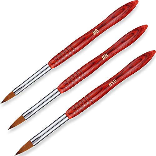 3 Pieces Kolinsky Acrylic Nail Brush Sable Bristle Nail Painting Brush Oval Crimped Shaped Wood Handle Nail Brushes for DIY Nail Art Manicure Tool (Size 6, Size 8, Size 10)