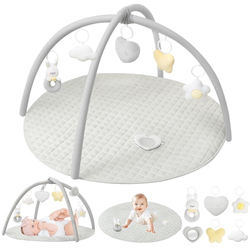 Image of Baby Activity Gyms & Playmats, Tummy Time Mat for Babies 0-6 Month, 6 Detachable Toys for Sensory and Motor Skill Development, Washable Baby Play Mat, Convertible Stage-Based Developmental, Grey