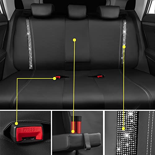 Image of CAR PASS Bling Rhinestone&Leather Back Seat Cover, Waterproof Bench Rear Seat Cover Shining Diamond Universal Fit Automotive Glitter Crystal Sparkle Strips for Kid Women Girl, Silver Diamond
