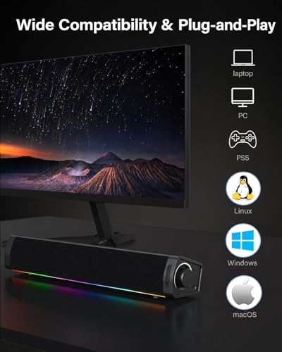 Image of Immersive RGB Gaming Computer Speakers for Desktop PC with 3 Sound Modes, USB Powered Monitor Speakers with Enhanced Bass, Aux-in & Headphone Port for PC, Laptop, Mac, PS5(Black)