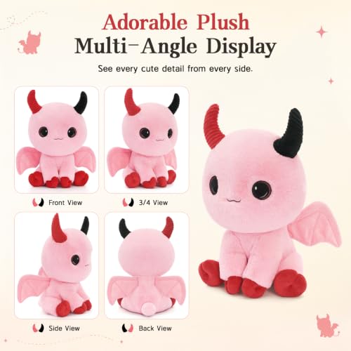 Image of MorisMos Pink Stuffed Animal, Cute Devil Plush with Horns and Wings