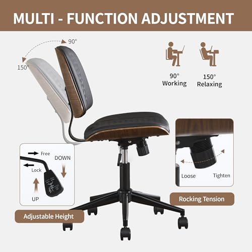 Image of Armless Rolling Office Desk Chair, Adjustable Height Computer Chair, Black