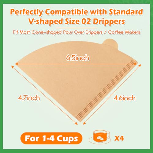 Image of BYKITCHEN 400 Count #2 Pour Over Cone Coffee Filters, Unbleached, 1-4 Cup