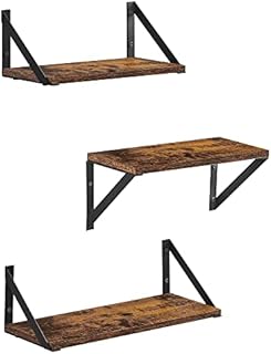 VASAGLE Set of 3 Wall Shelves, Floating Shelves, for Trinkets, Photo Frames, Spice Bottles, Toiletries, in the Living Room, Bedroom, Kitchen, Bathroom, Rustic Brown and Black LWS442B01