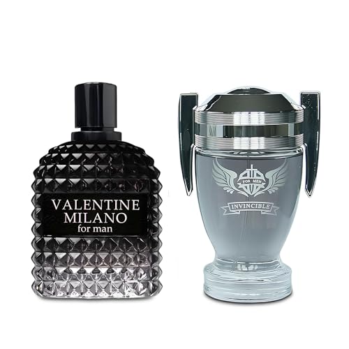 Image of AFLUXE 2PCS Valentine Milano /Invincible Grey Eau De Toilette for Men-Fresh,Romantic Scent Perfume for Men 3.4 Fl Oz Each Mens Cologne For All Skin Daily Used