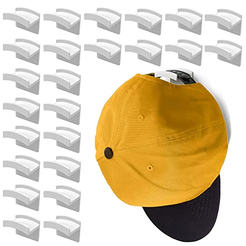 FLANCCI Hat Hooks for Wall, Minimalist Hat Rack Design, Self Adhesive Hat Rack, Strong Hold Hat Hanger for Hat Organizer, Hat Storage, Hat Holder (24 Pack)