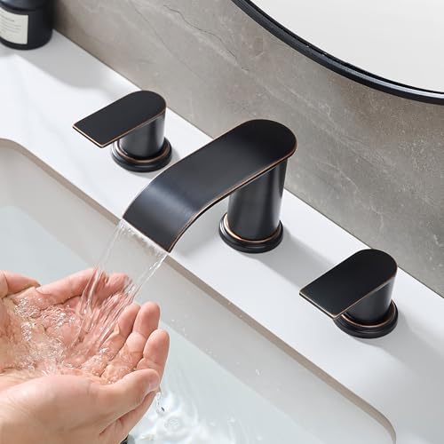 Waterfall Bathroom Sink Faucet 4/8 Inch Brushed Nickel Faucet Bathroom with Pop Up Drain 2 or 3 Holes Bathrooms Basin Lavatory Mixer Tap with Deck Mount Plate by Fransiton - Used condition - Image 8