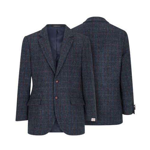 WALKER AND HAWKES Herren Country-Blazer - Klassische Jacke - Harris-Tweed - Tartanmuster - Royalblau...