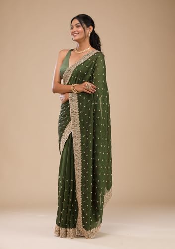 Image of Yashika Women Vichitra Silk Saree with Embroidered Border| Sarees Bollywood Sari | New Sarees | Saree Blouse| Designer Saree (AZ-YS-OG-LADYQUEEN-Parent)