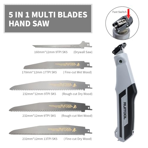 Image of RUITOOL Multi Blades Hand Saw With Quick-Change Mechanism, Equipped With Different Tpi Saw Blades For Cutting Drywall Dry /Wet Wood Or Tree Pruning, Versatile Woodworking & Gardening Tool