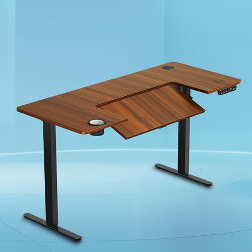 Image of The Sleep Company AeroFlip Adjustable Desk | SmartFlip Ergonomic Tabletop | Height Adjustable 72-120 cm | Wireless Charging | Temperature Controlled Drink Tray |1200 mm | Wooden & Black