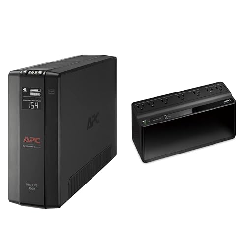 APC 1500VA UPS Battery Backup, Surge Protection - 600VA UPS Power Supply Has 7 Outlets, USB Port - UPS 1500VA+600VA