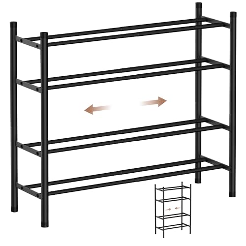 AceMining 4-Tier Expandable Shoe Rack, Adjustable Shoe Rack Shoe Organizer Shoe Shelf, Free Standing Shoe Racks Heavy Duty Metal for Closet Entryway Closet Doorway Front Door Entrance,Black