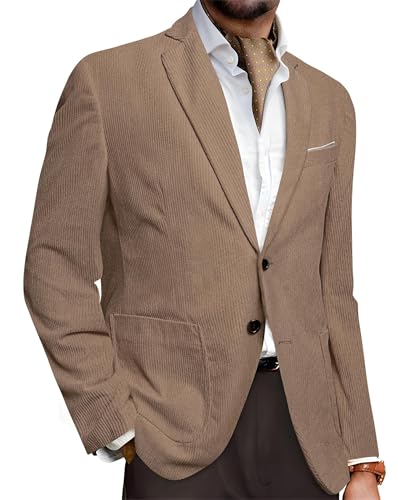 Barry.Wang Mens Casual Blazer Vintage Corduroy Sport Coat Regular Fit Suits for Men Lightweight Jacket Two Buttons Khaki