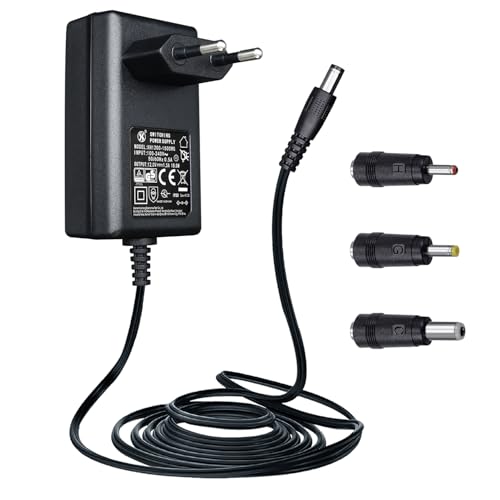 Zasilacz 12 V 1,5 A/1500 mA, AC 100-240 V 50/60 Hz do wtyczki ściennej DC 12 V 1,5 A, kabel o długości 1,8 m, 3 wymienne końcówki w zestawie, certyfikat CE