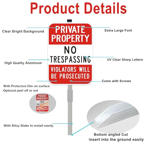 Amexiu A39002PREDNO-STAKE Large (2 Pack) No Trespassing Sign Private Property, 10 X 14 Inches Metal Signs Includes 36 Inch Alloy Long Stake thumb #2