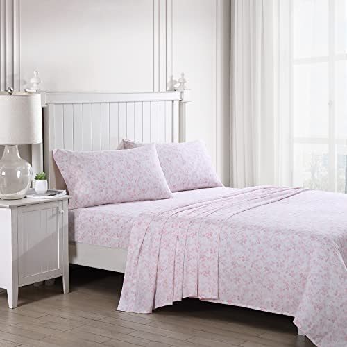 Image of Laura Ashley - King Sheet Set, Buttery-Soft Bed Sheets with a Naturally Silky Smooth Cotton Sateen Lightweight Feel - Matching Pillowcases & Fitted Sheet (Bella Pink)