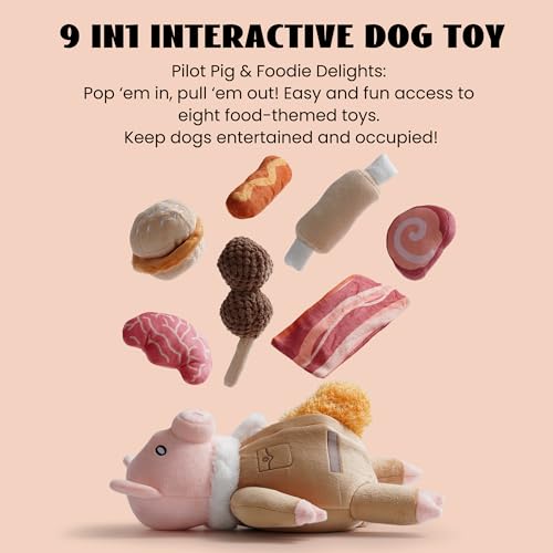 Nocciola 9-in-1 Quieschendes Hundespielzeug mit Knister, Lustiges Schwein Spielzeug für Hunde, Unzerstörbares Hunde Kuscheltier, Interaktives Kauspielzeug für Welpen, Kleine, Mittel, Große Hunde