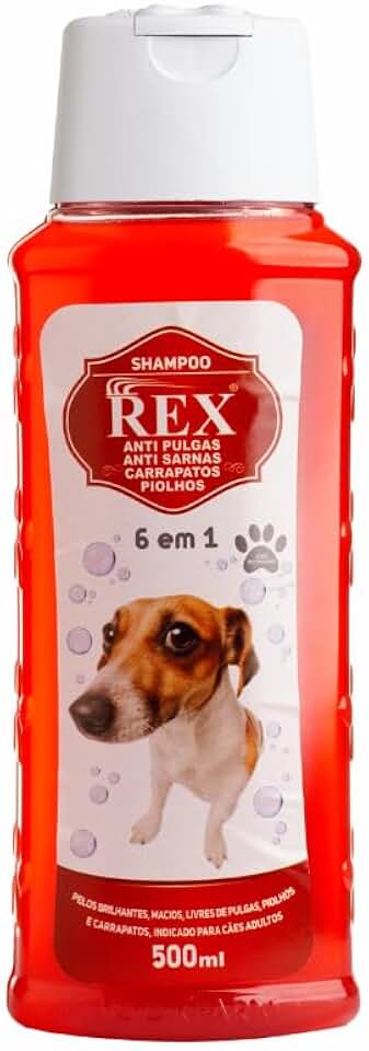 Rex Shampoo Anti Pulgas, Sarna e Carrapatos para Cachorro, 6 em 1, 500ml