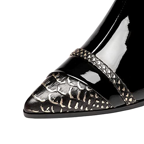 TinaCus Glossy Patent Leather Women's Handmade Block Heel Pointed Toe Side Zip Up Snakeskin Ankle Dressy Boots3