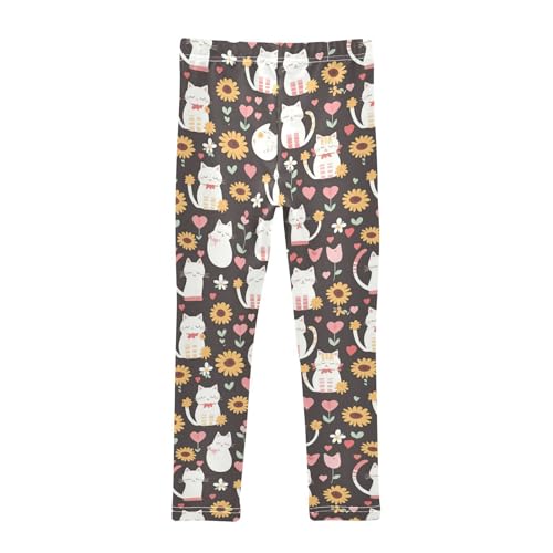 Cute Cats Girls' Leggings Toddler Doodles Sunflowers Hearts Kids Yoga Pants Dance Active Tights 4T2