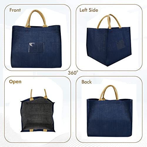 Image of DOUBLE R BAGS Reusable Jute Gift Bag with Cotton Handle for Shopping, Wedding, Return Gifts & Birthday Party, Blue, Pack of 1