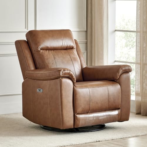 Image of Home Centre Nevil| Electric Recliner | Swivel Recliner|Half Leather|1 Seater Recliner|Tan1 Year Warranty