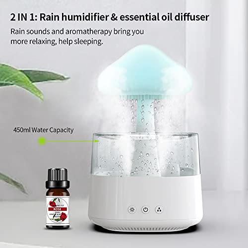 Aromatherapy Essential Oil Diffuser Humidifier, Cloud Rain Humidifier Colourful Light Raindrop Humidifier Desk Fountain Bedside Sleeping Relaxing Mood Water Drop Sound #TOP7