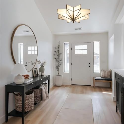 Image of LIGHTLAND 19.7 Inch Flush Mount Star Ceiling Light, 4 Lights Brass Ceiling Lamp with Glass Lampshade, Art Deco Close to Ceiling Light Fixtures for Bedroom Living Room Entryway Hallway, Bronze Color