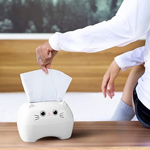 Mecmbj Cute Tissue Box Holder Baby Wipes Dispenser Tissue Storage Box Case Paper Towel Dispenser Box Cute Cat Napkin Case for Home Office Car Tissue Cover Hotel Restaurant Decoration (White)