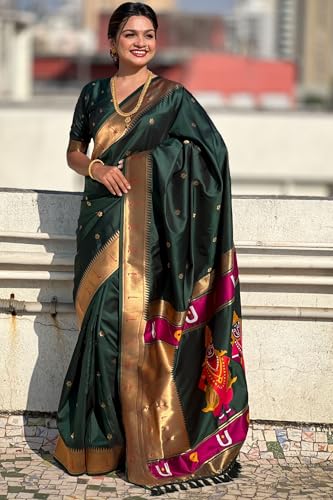Image of SGF11 Women's Kanjivaram Paithani Silk Saree With Unstitched Blouse Piece