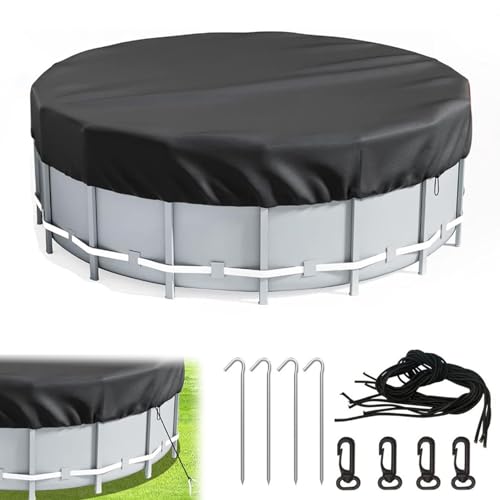 Above Ground Pool Cover, 10ft 12ft 15ft 18ft Round Solar Pool Cover, Waterproof & Dustproof, Heavy Duty Winter Pool Cover For Inground/above Ground Pools, With Drawstring & Ground Spikes, Black 15ft