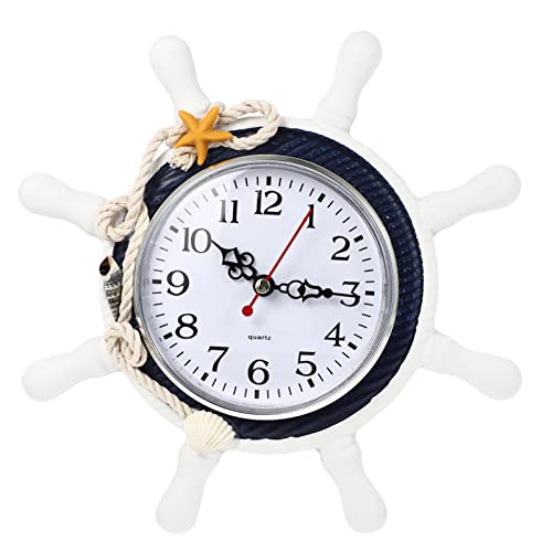 Dechous Nautical Clock Mediterranean Wall Clock Wheel Wall Clock Ticking Silent Nautical Wall Clock Seaside Clock Wall Decoration For Home Office Bedroom (Random Color) #TOP18