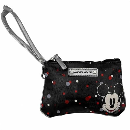 Mickey Mouse Wristlet Purse for Girls and Women, Black, 6.5" x 6"2