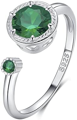 Qings Birthstone Ring 925 Sterling Silver Adjustable Open Gemstone Ring for Girls Birthstone Open Ring Dainty Promise Rings for Women