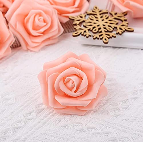 Image of VRB Dec 24 pcs Rose Artificial Flowers for Decoration,Artificial Flower,Flower for Hair Styling,Flower for Pooja, for Home Decor,Diwali. (24pcs - Peach Big Foam Rose)