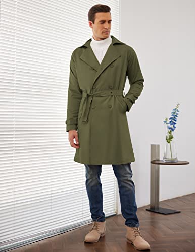 Coofandy Men Double Breasted Trench Coats Slim Fit Overcoat Long Jacket(Green,L) #TOP1