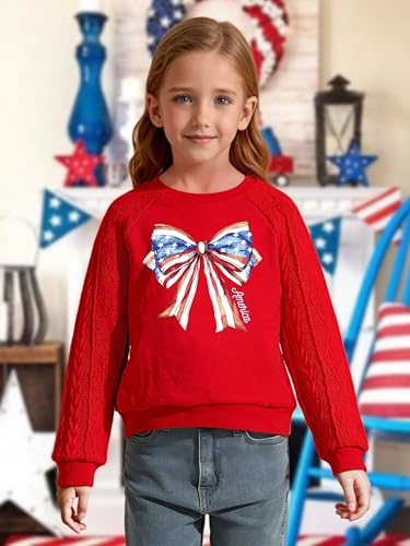 Image of CAZYCHILD Girls 4th of July Shirt Boys USA Tshirt Kids American Flag Sweatshirt Patriotic Pullover Tee Tops