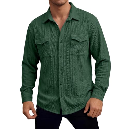 Cexiakong Chaqueta de camisa para hombre con bolsillos plegables, chaqueta de ocio con botones de manga larga, chaqueta de entretiempo jacquard, chaqueta bomber, chaqueta de trabajo a rayas, chaqueta