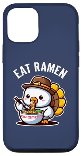 iPhone 15 Pro Funny Thanksgiving Turkey with Hat Eating a Bowl of Ramen Case