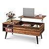 WLIVE Lift Top Coffee Table for Living Room,Small Coffee Table with Storage, Adjustable Shelf and Storage Compartment, Mid Century Modern Living Room Table, Wood, Rustic Brown