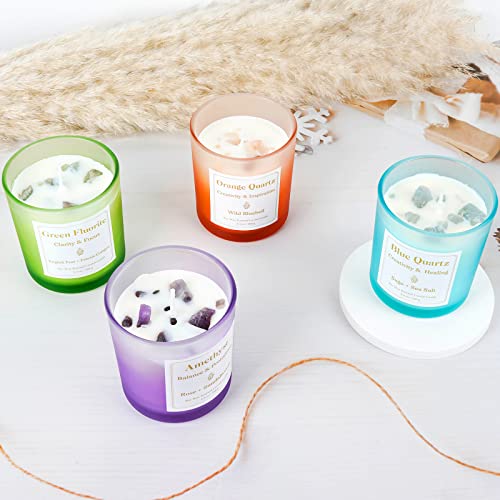 Candles With Crystals Inside - Set Of 4 Soy Healing Crystal Candle - Rose Sandalwood Sage Scented Candles With Amethyst - Candles Gift Set Spa Decor Meditation Relaxation #TOP5