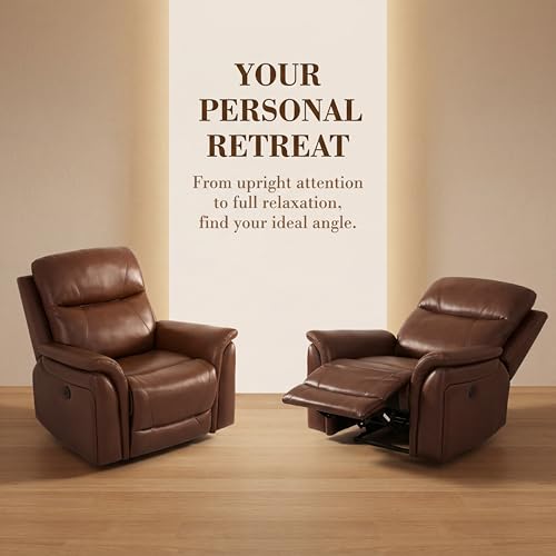 Image of Single Leather Manual Recliner Chair, Oversized Lazy Boy Recliner with Home Theater Seating, Breathable Living Room Reclining Chair for Adults Reading, Gaming, Relax, Brown