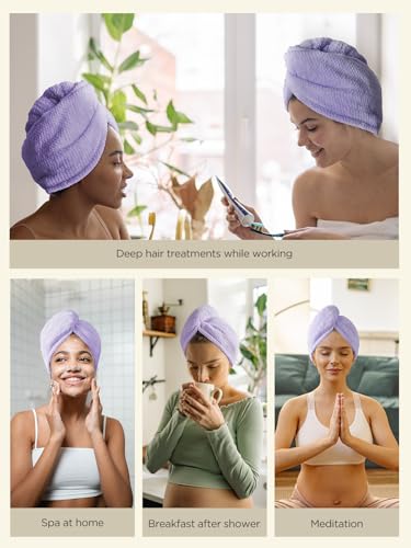 Hicober Microfiber Hair Towel,2Packs Super Absorbent Quick Dry Hair Towel Turban Soft Wrap for Women,Hair Care Accessories Wet Hair(Purple,Purple)
