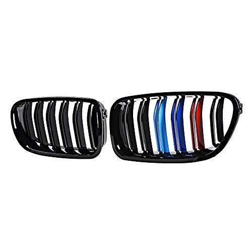 Zealhot F10 Grille, Black Front Kidney Grille Grill Compatible with BMW 2010-2017 5 Series F10 F11 F18 M5 528i 535d 535i 550i, M Color Double Slats