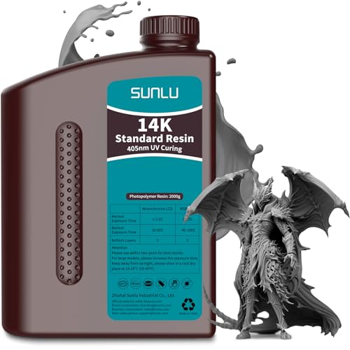 Image of SUNLU 14K Standard Resin 2kg, 3D Printing Resin for Detail Printing Miniatures, Fast Curing 405nm UV Photopolymer Resin, Smooth Matte Surface, 2000g Dark Grey