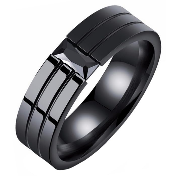 Bague acier inoxydable homme noir Mendes 20 mm anneau large luxe