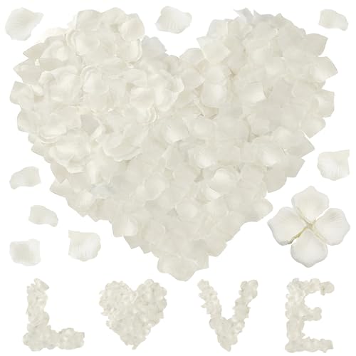 1200 pétalos de rosa artificiales, pétalos de flores románticos, confeti de pétalos de rosa para bodas, día de San Valentín, aniversario, decoración de mesa, fiesta de cumpleaños, color blanco