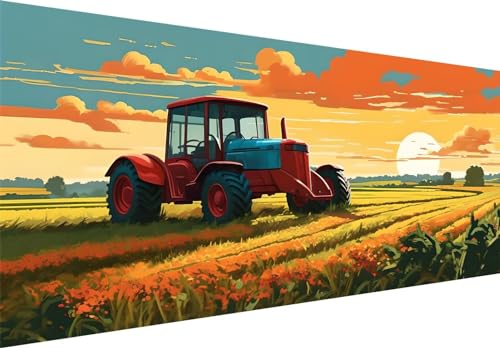 Tracteur rural crépusculaire Art Diamant broderie mosaïque géante 200x100cm D128